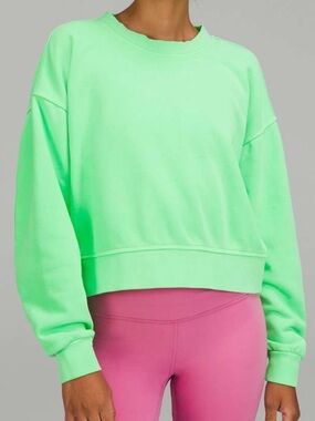 Lululemon Perfectly Cropped Crew Crewneck Sweatshirt Bright Neon Lime Green